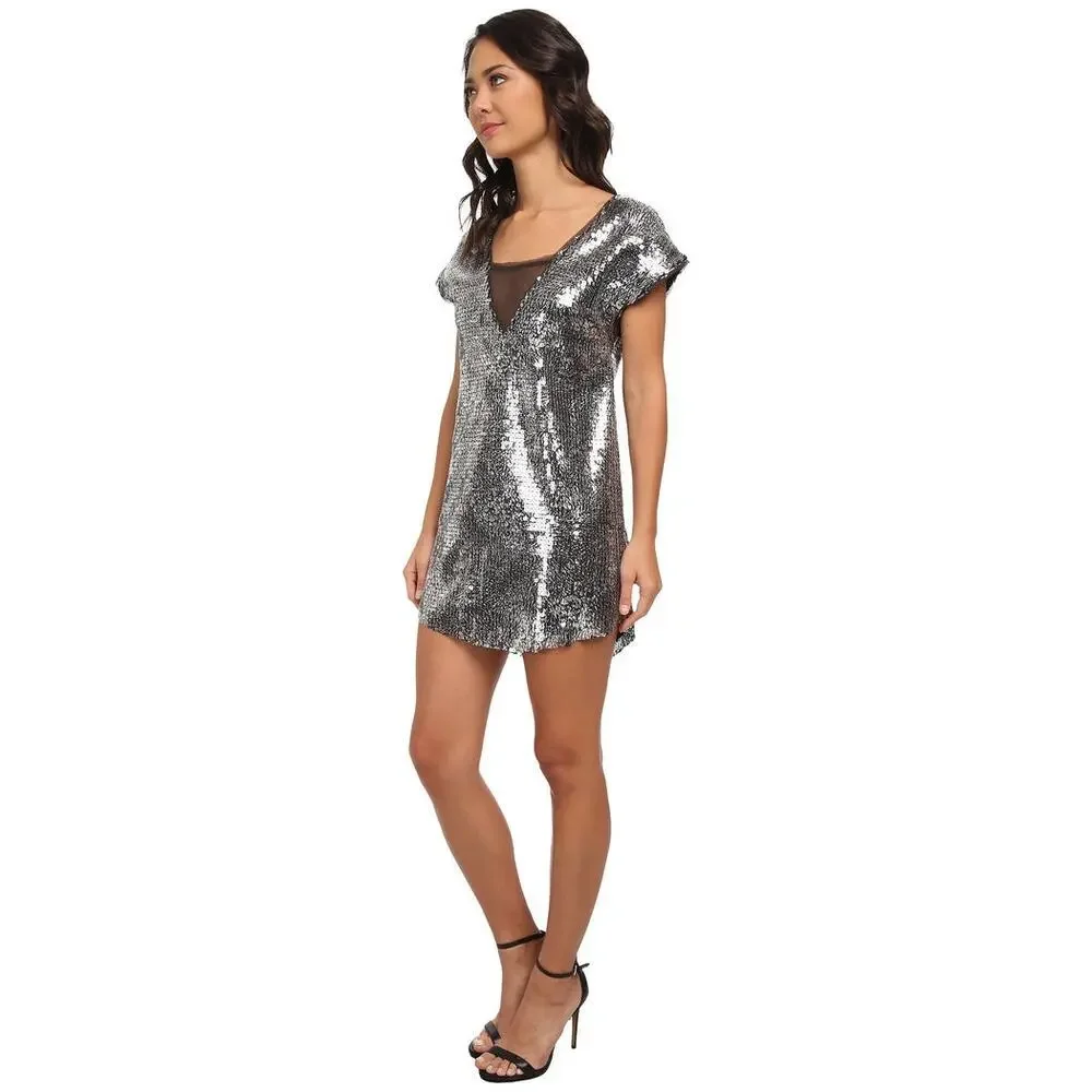 Free People Midnight Dreamer dress sz small silver metallic mini